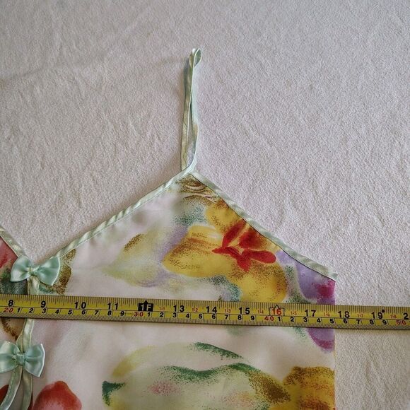 Vtg 90s Romantic Moods Slip Nightie Floral Bow Coquette Semi Sheer Size Medium - Picture 5 of 8